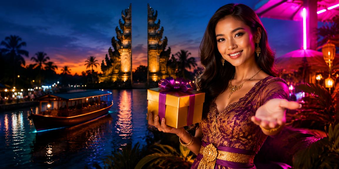 Suasana casino online dengan pencahayaan neon yang vibrant dan atmosfer malam yang energik
