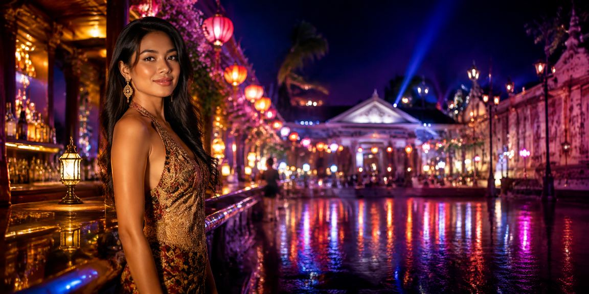 Suasana taruhan casino di pasar malam Vietnam yang hidup dan penuh pencahayaan berwarna