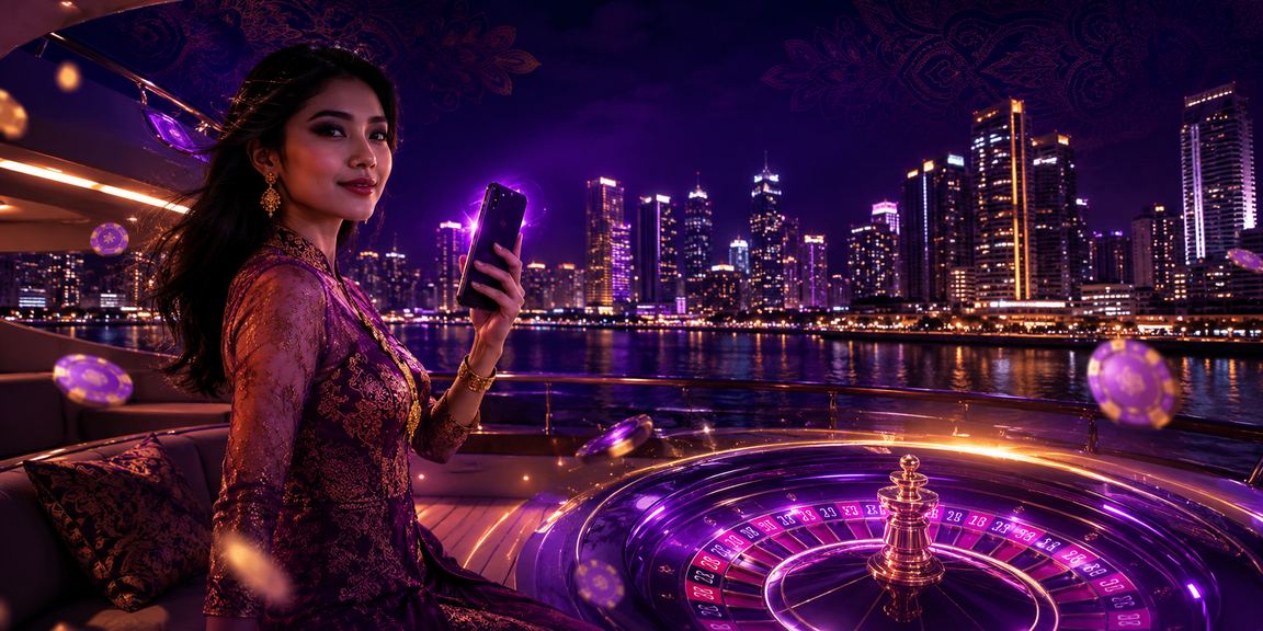 Meja roulette di tepi pantai Vietnam dengan suasana kasino terbuka yang elegan dan cerah